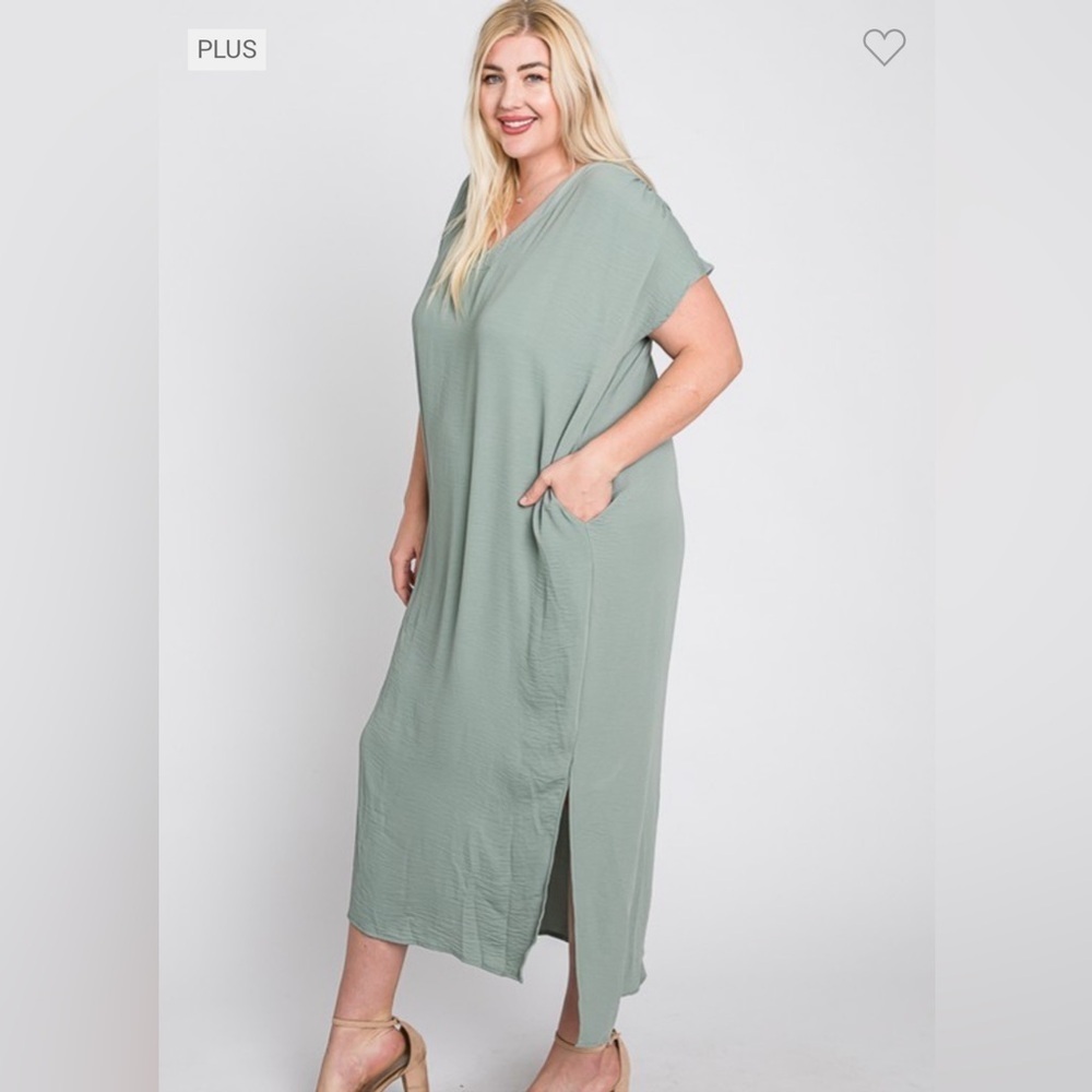 Plus Sage Green Maxi Dress with Side Slit